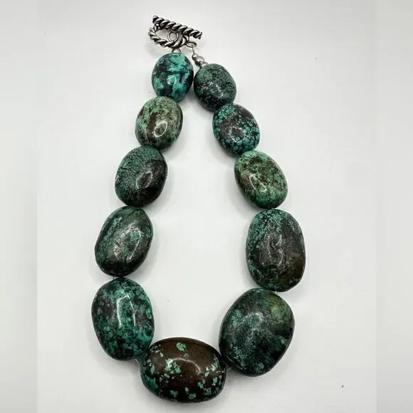 16” of polished chunks of green turquoise statement necklace with 925 hardware! - Picture 2 of 9